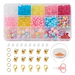 DIY Jewelry Making Kits for Kids, Including Opaque & Transparent Acrylic Beads, Zinc Alloy Lobster Claw Clasps, Scissors, Iron Jump Rings & Hair Band Findings & Bead Tips, Plastic Ear Nuts, Mixed Color, Beads: 350~377pcs/set(DIY-YW0003-62)