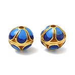 Alloy Enamel Beads, Hollow Round, Golden, Blue, 10.5mm, Hole: 1.8mm(ENAM-B037-05G-01)