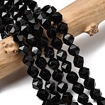 Natural Black Onyx  Beads Strands, Star Cut Round Beads, Faceted, Dyed & Heated, 7~8x7~8x7~8mm, Hole: 1mm, about 46~47pcs/strand, 14.72''~15''(37.4~38.1cm)(G-Z119-A04-02)