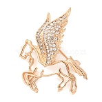Alloy Rhinestone Lapel Pin Brooches, Shawl Pins for Women, Pegasus, Light Gold, 43x37mm(JEWB-K041-03KCG)