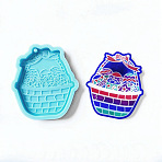Food Grade Pendants Silicone Molds, Bakeware Tools, For DIY Cake Decoration, Chocolate, Candy Mold, Easter Theme, Basket with Egg, Light Sky Blue, 72x63x7mm, Hole: 3mm, Inner Diameter: 64x56mm(X1-DIY-D050-05)