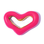 Valentine's Day 304 Stainless Steel Pendants, Heart Charms, Mirror Polished Finish, Ion Plating(IP), with Enamel, Real 18K Gold Plated, Pink, 22x15mm, Hole: 12.7mm(STAS-OY014-92G-1)