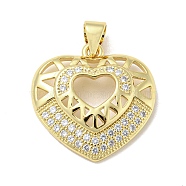 Rack Plating Brass Micro Pave Cubic Zirconia Pendants, Long-Lasting Plated, Lead Free & Cadmium Free, Heart Charms, Real 18K Gold Plated, 19x20x4mm, Hole: 5x3mm(KK-F869-04G)