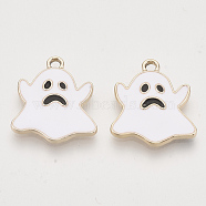 Light Gold Plated Alloy Pendants, with Enamel, Ghost, Halloween, White, 20.5x18x2.5mm, Hole: 2mm(ENAM-T009-36A)