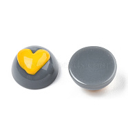 Opaque Resin Enamel Cabochons, Half Round with Gold Heart, Gray, 15x8.5mm(CRES-N031-014)