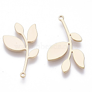 Brass Pendants, Nickel Free, Leafy Branches, Real 18K Gold Plated, 24x14x1mm, Hole: 1.2mm(KK-N231-52-NF)