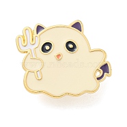 Halloween Theme Golden Alloy Brooches, Enamel Pins, Ghost, 26x29.5x1.5mm(JEWB-Z023-01B)