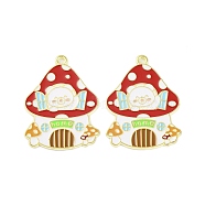 Golden Plated Alloy Enamel Pendants, Cadmium Free & Lead Free, Mushroom with Girl Charm, FireBrick, 32.5x24x1mm, Hole: 1.6mm(ENAM-Z017-09G-01)