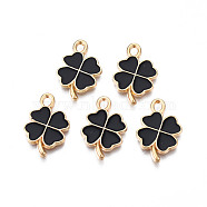 Rack Plating Alloy Enamel Pendants, Cadmium Free & Nickel Free & Lead Free, Clover, Light Gold, Black, 19x13x1.5mm, Hole: 1.6mm(ENAM-N055-088-05LG)