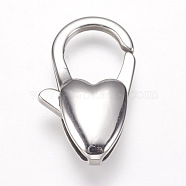 304 Stainless Steel Lobster Claw Clasps, Heart, Stainless Steel Color, 20x12x5mm, Hole: 1.5x5mm(STAS-I082-15P-02)