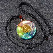 Mixed Stone with Vortex Resin Pendant Necklace with Polyester Cord, Chakra Yoga Theme Jewelry for Women, Colorful, 15.75 inch(40cm)(CHAK-PW0001-014)