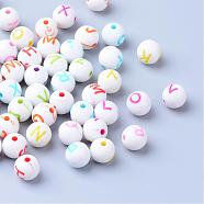 Craft Acrylic Horizontal Hole Letter Beads, Round, Mixed Color, 7~8mm, Hole: 1.5mm, about 1922pcs/500g(SACR-S201-03)