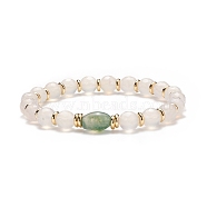 Natural Moss Agate Oval & White Agate Beaded Stretch Bracelet, Gemstone Jewelry for Women, Inner Diameter: 2-3/8 inch(6.1cm)(BJEW-JB08696)