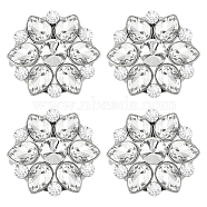 4Pcs Flower Alloy with Glass Rhinestone Shoe Buckle Clips, Detachable Shoe Decoration, with Iron Clips, Crystal, 55x11mm(AJEW-FG0003-64D)