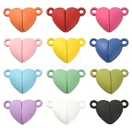 12 Sets 12 Colors Spray Painted Alloy Magnetic Clasps, Cadmium Free & Nickel Free & Lead Free, Heart, Mixed Color, 10.5x16x7mm, Hole: 1.2mm, 1 set/color(PALLOY-CJ0002-31)