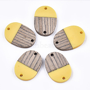 Resin & Wenge Wood Links connectors, Oval, Gold, 25x18x3~4mm, Hole: 2mm(RESI-S367-11A-08)
