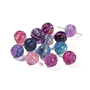 Natural Fluorite Carved Beads, Round, 14mm(PW-WG1ACAE-06)