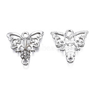 Alloy Rhinestone Links connectors, Butterfly, Silver Color Plated, 20x20x2mm, Hole: 2mm(X-ALRI-S168-02B)