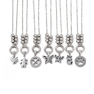 304 Stainless Steel Pendant Necklaces, with Cable Chains and Round Beads, Mixed Shapes, Stainless Steel Color, 18.5 inch(47cm)(NJEW-L458-080P)