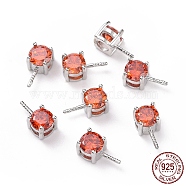 Rhodium Plated 925 Sterling Silver Peg Bails, with Cubic Zirconia, Square, Platinum, Orange Red, 9x4x4.5mm, Hole: 2.5x1.5mm, Pin: 0.6mm(STER-D035-47P-04)