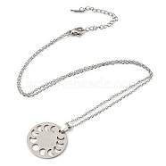201 Stainless Steel Moon Phase Pendant Necklace with Cable Chains, Stainless Steel Color, 17.76 inch(45.1cm)(NJEW-Q317-23P)