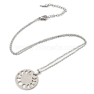 Non-Tarnish 201 Stainless Steel Moon Phase Pendant Necklace with Cable Chains, Stainless Steel Color, 17.76 inch(45.1cm)(NJEW-Q317-23P)