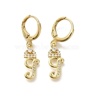 Brass Clear Cubic Zirconia Hoop Earrings, Real 18K Gold Plated, Letter G, 30.5mm, pendants: 17x7x2mm(EJEW-M045-01G)