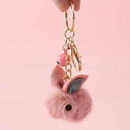 Wool Felt Keychain, with Iron Key Rings & Lobster Claw Clasps & Bell, Rabbit Pattern, 5x6cm(KEYC-PW0002-109B)