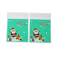 Christmas Theme Plastic Bakeware Bag, with Self-adhesive, for Chocolate, Candy, Cookies, Square, Aquamarine, 130x100x0.2mm, about 100pcs/bag(OPP-Q004-04G)
