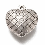 304 Stainless Steel Pendants, Heart with Tartan Pattern, Stainless Steel Color, 17x15.5x5mm, Hole: 1.4mm(X-STAS-H126-30AS)