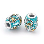 Handmade Indonesia Beads, with Metal Findings, Seed Beads, Oval, Turquoise, 15~16.5x19.5~20mm, Hole: 4mm(IPDL-E012-19A)