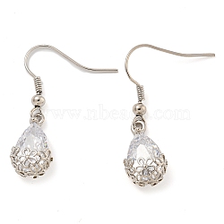 Rack Plating Brass Clear Cubic Zirconia Teardrop Dangle Earrings, Cadmium Free & Lead Free, Long-lasting Plated, Platinum, 34x9.5mm, Pin: 0.8mm(EJEW-T021-05P)