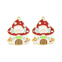 Golden Plated Alloy Enamel Pendants, Cadmium Free & Lead Free, Mushroom with Girl Charm, FireBrick, 32.5x24x1mm, Hole: 1.6mm(ENAM-Z017-09G-01)