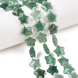 Natural Green Aventurine Beads Strands, with Seed Beads, Faceted Star, 9~11x9~11x4~4.5mm, Hole: 1mm, about 16pcs/strand, 0.7~7.28''(17.5~18.5cm), bead: 3mm in diameter, 2mm thick, hole: 0.7~0.9mm(G-T138-181A)