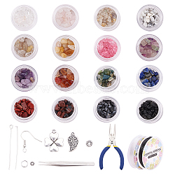 DIY Jewelry Set, with Gemstone Chip Beads, Alloy Beads & Pendants, Iron Earring Hooks & Pins, Elastic Crystal Thread, Iron Tweezers, 30x18mm(DIY-PH0027-58)