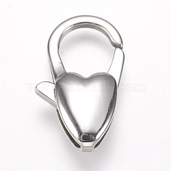 Tarnish Resistant 304 Stainless Steel Lobster Claw Clasps, Heart, Stainless Steel Color, 20x12x5mm, Hole: 1.5x5mm(STAS-I082-15P-02)