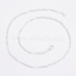 304 Stainless Steel Singapore Chain Necklaces, Water Wave Chains, with Lobster Claw Clasps, Silver Color Plated, 18.11 inch(46cm), 2.5mm(NJEW-H453-09S)