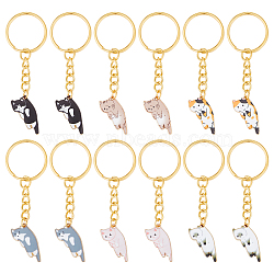 12Pcs 6 Colors Cute Cat Alloy Enamel Charm Keychains, with Golden Iron Findings, for Keychain Car Key Bag Pendant Decoration, Mixed Color, 7.5cm(KEYC-PH01512)