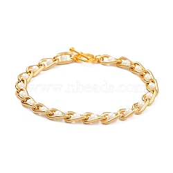 Aluminium Curb Chain Bracelets, with ABS Plastic Imitation Pearl and Alloy Toggle Clasps, Light Gold, 7-7/8 inch(20cm)(X-BJEW-JB05339)