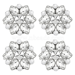 4Pcs Flower Alloy with Glass Rhinestone Shoe Buckle Clips, Detachable Shoe Decoration, with Iron Clips, Crystal, 55x11mm(AJEW-FG0003-64D)