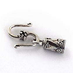 Tibetan Style Alloy Hook and S-Hook Clasps, Cadmium Free & Lead Free, Antique Silver, S-hook: 11x13x3.5mm, Cord End: 13.5x5x5.5mm, hole: 3.5mm, Inner Diameter: 4mm(X-TIBEP-S300-21AS-RS)