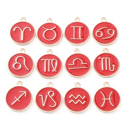 Alloy Enamel Pendants, Flat Round with Constellation, Red, 22x18x2mm, Hole: 1.5mm, about 12pcs/set(ENAM-S124-01A-07)