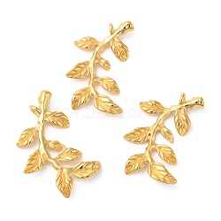 Ion Plating(IP) 304 Stainless Steel Pendants, Leafy Branch Charms, Golden, 32.5x18.5x3.5mm, Hole: 1.8mm(STAS-R122-07G)