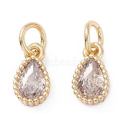 Brass Micro Pave Cubic Zirconia Charms, teardrop, Clear, Golden, 10x5.5x3mm, Hole: 3mm(ZIRC-E145-76G)