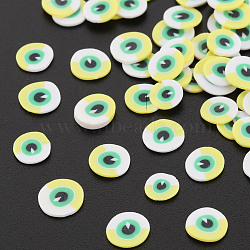 Handmade Polymer Clay Cabochons, Flat Round with Evil Eye, Yellow, 5~6x0.5~1mm, about 2500pcs/50g(X-CLAY-N006-112-B01)