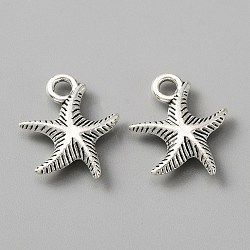 Tibetan Style Alloy Pendants, Starfish Charms, Antique Silver, 16x14x3.5mm, Hole: 2mm(FIND-CJC0017-20A-AS)