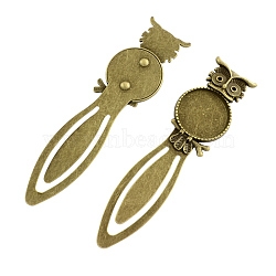 Owl Vintage Tibetan Style Alloy Bookmarks Cabochon Settings, Lead Free & Cadmium Free & Nickel Free, Antique Bronze, Flat Round Tray: 20mm, Fit for 1.5mm Rhinestone, 88x22.5x3mm(TIBE-Q032-28AB-NR)