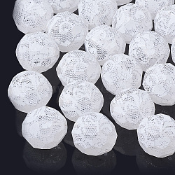 Lace Pattern Spray Painted Transparent Acrylic Beads, Faceted, Round, White, 19~20mm, Hole: 3mm(X-ACRP-R146-03)
