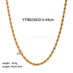 5mm Stylish Titanium Steel Rope Chain Necklaces for Women Men, Real 18K Gold Plated, 17.32 inch(44cm)(AA4830-7)