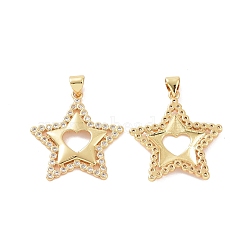 Brass Micro Pave Cubic Zirconia Pendants, Star Charm, Golden, 31x25x2.5mm, Hole: 5x3mm(ZIRC-P106-39G)